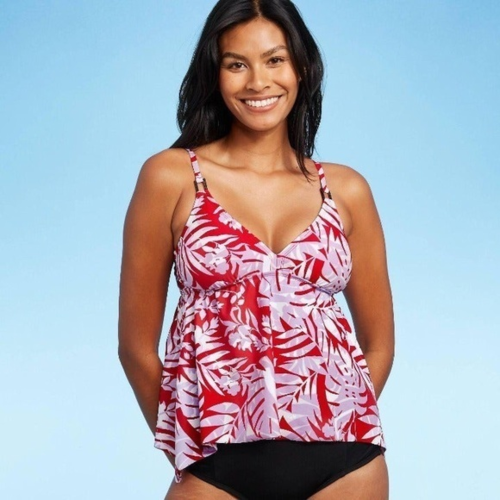 Kona Sol NWT Sharkbite Hem Multicolor Layered Leaf Tankini Swim‎ Top Small (4-6)